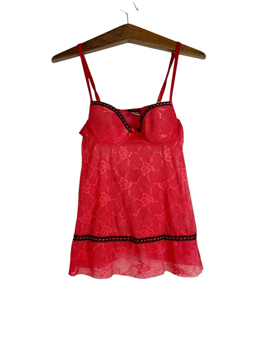 Rampage Intimates Red Black Floral Lace Babydoll Lingerie Dress Size S Y2K Fairy